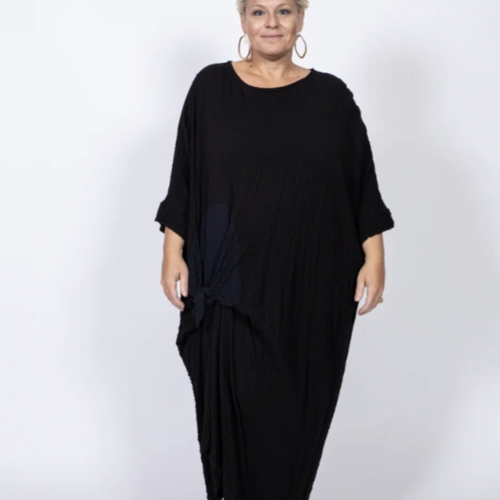 Kedem Sasson Black Midi Dress with Contrast Knot Detail
